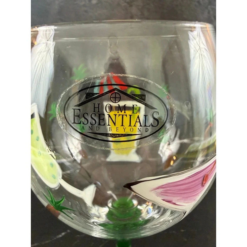 Home Essential and Beyond Hand Painted Tropical Drink 8.25in Wine Glass